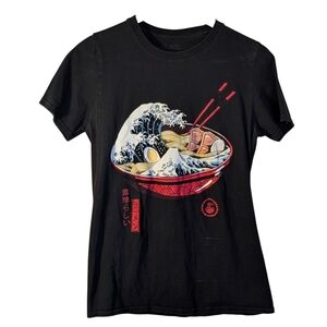 Graphic Black Matter T-Shirt with Ramen Design Women's S Casual Grunge Skater